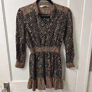 Zara Black and Tan Animal Print Mini Dress